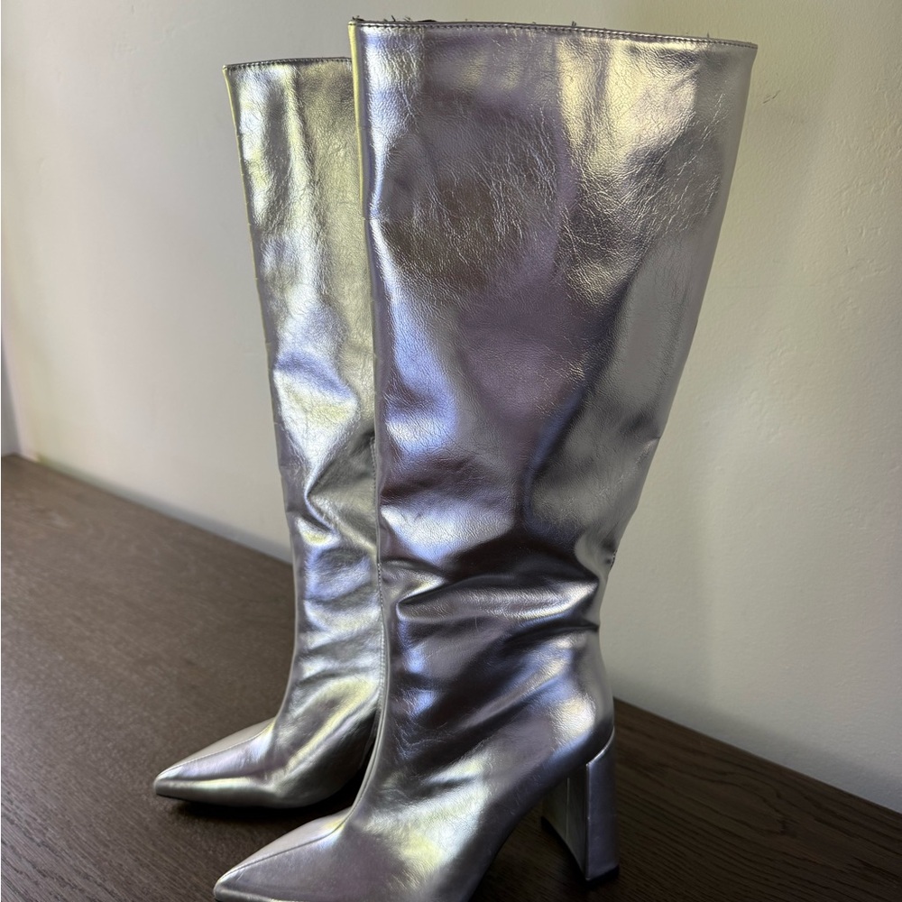 Zara Metallic Silver Heeled Boots